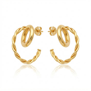 Real Gold Twisted Rope Double Hoop Earrings Set 5529 E1990