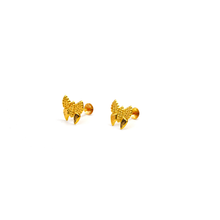 Real Gold Butterfly Stud Earrings with Long Screw Backs E1884