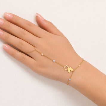 Real Gold 3-Color Hand Wrist Chain Bracelet with Finger Flower and Butterfly - Model 5759 BR1680