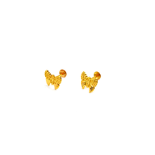 Real Gold Butterfly Stud Earrings with Long Screw Backs E1884