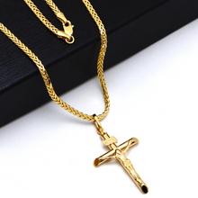 Real Gold Jesus 3D Men Cross Pendant 1399 With Flat Spiga 2.5 MM Thick Chain 8943 CWP 1892