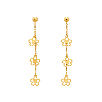 Real Gold 3 Flower Hanging Drop Stud Earring Set 6035 E1790