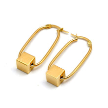 Real Gold Cube Oval Hoop Earrings Set 6102 E1991