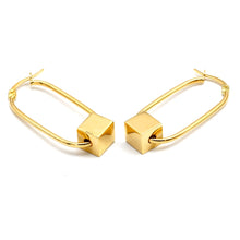 Real Gold Cube Oval Hoop Earrings Set 6102 E1991