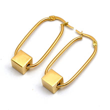 Real Gold Cube Oval Hoop Earrings Set 6102 E1991