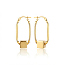 Real Gold Cube Oval Hoop Earrings Set 6102 E1991