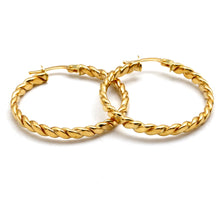 Real Gold Twisted Rope Round Hoop Earrings Set 6198 E1993