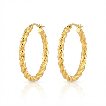Real Gold Twisted Rope Round Hoop Earrings Set 6198 E1993