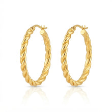 Real Gold Twisted Rope Round Hoop Earrings Set 6198 E1993