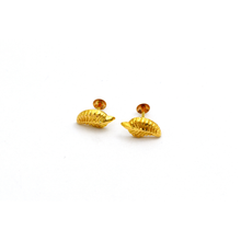 Real Gold Leaf Stud Earrings with Long Screw Backs E1885