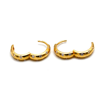 Real Gold Stone Studded Huggie Hoop Earrings Set 6934 E1994