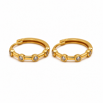 Real Gold Round Stone Hoop Earrings Set 6999 E1998