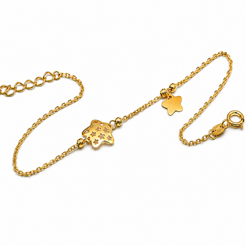 Real Gold 2 Stars With Beads Adjustable Size Bracelet 7094 BR1634
