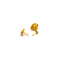 Real Gold Heart Stud Earrings with Long Screw Backs E1886