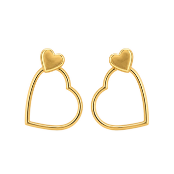 Real Gold 3D Open Inner Heart Large Drop Earrings 7692 E1971