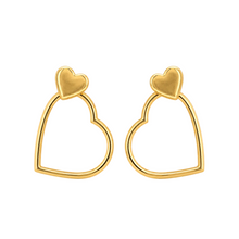 Real Gold 3D Open Inner Heart Large Drop Earrings 7692 E1971
