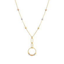 Real Gold 3 Color Round Dangler Beads Link Adjustable Size Necklace 8180 N1369