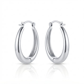 Real Gold Polished Oval Hoop White Gold Earrings Set 8782 - W E1988