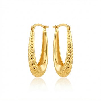 Real Gold Diamond Cut Elongated Oval Hoop Earrings Set 8783 E1987