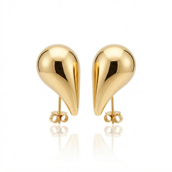 Real Gold Curved Teardrop Stud XL Earrings Set 9137 E1986