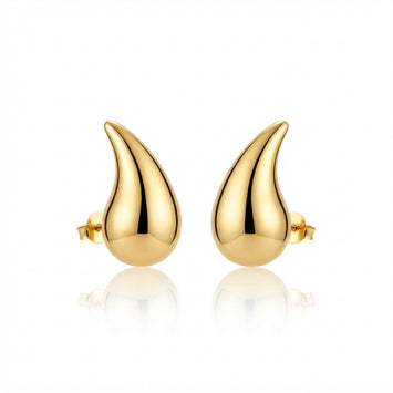 Real Gold Curved Teardrop Stud XL Earrings Set 9137 E1986