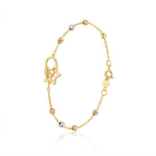 Real Gold Three Color Beaded 3D Star and Heart Bracelet 9208 (19 C.M) BR1936