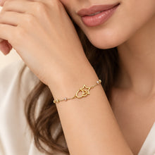 Real Gold Three Color Beaded 3D Star and Heart Bracelet 9208 (19 C.M) BR1936