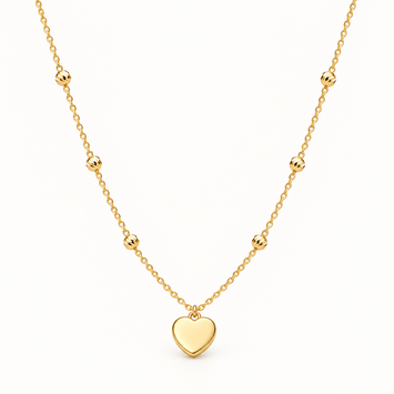 Real Gold 3D Heart and Six Textured Beads Necklace 9309 (43+2 =45 C.M) N1572