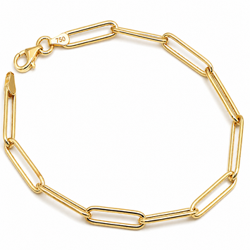 Real Gold Long Round Paper Clip Chain Bracelet Link Length 1.7 C.M 9482 (17 C.M) BR1585