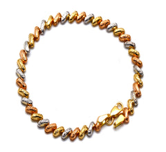 Real Gold Tri-Color Reversible Textured Bead Bracelet (19 C.M) 9634/5 BR1943