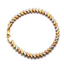 Real Gold Tri-Color Reversible Textured Bead Bracelet (19 C.M) 9634/5 BR1943
