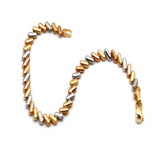 Real Gold Tri-Color Reversible Textured Bead Bracelet (19 C.M) 9634/5 BR1943
