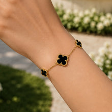 Real Gold 3 Clover Black Elegant Bracelet (19 C.M) - Model GZJVN 1878 BR1754