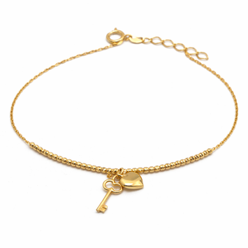 Real Gold Heart Key Dangler Bracelet with Luxury 1.5 MM Beads, Adjustable Size - (19 C.M) 0475 BR1681