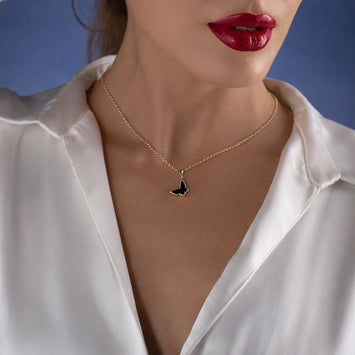 Real Gold GZVC Butterfly Black Pearl Pendant With Hollow Rolo Chain 5724 GZJVN 0115 CWP 1865