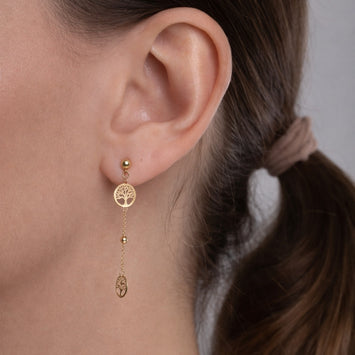 Real Gold Tree Hanging Stud Earring Set 0239-111 E1713