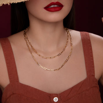 Real Gold Paper Clip Chain Necklace 0758 (50 C.M) CH1205