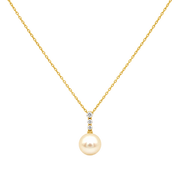 Real Gold Natural Pearl with 3 Stones Necklace 0419 CWP 2018