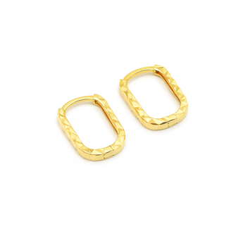 Real Gold Textured Paper Clip Earrings Set - Model 0507-3 E1952