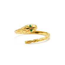 Real Gold Green Eye Serpent Snake Coil Ring 0080 (SIZE 6.5) R2807