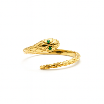 Real Gold Green Eye Serpent Snake Coil Ring 0080 (SIZE 7.5) R2809