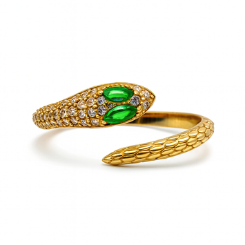 Real Gold Emerald Stone Head Snake Ring 9998 (Size 8) R2813