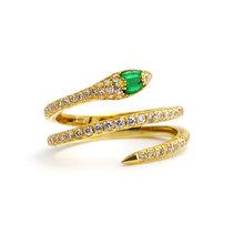 Real Gold Dual Layer Green Eye Snake Ring 9999 (Size 7.5) R2812
