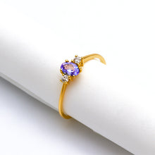 Real Gold Purple Oval Stone Ring 0437 (Size 5.5) R2734