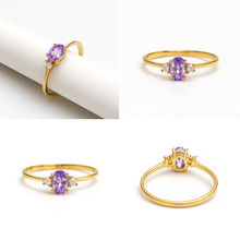 Real Gold Purple Oval Stone Ring 0437 (Size 7.5) R2732