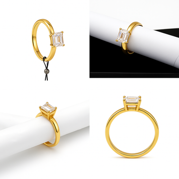 Real Gold Rectangle Stone Engagement and Wedding Ring 0107 (SIZE 6) R2210