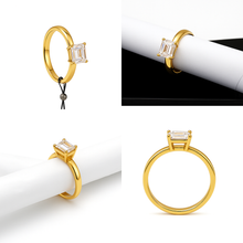 Real Gold Rectangle Stone Engagement and Wedding Ring 0107 (SIZE 9) R2213