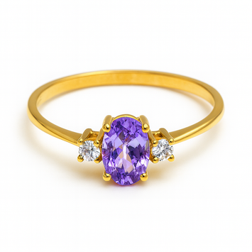 Real Gold Purple Oval Stone Ring 0437 (Size 6.5) R2733
