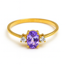 Real Gold Purple Oval Stone Ring 0437 (Size 7.5) R2732