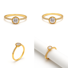 Real Gold Round Halo Stone Ring 0464 (Size 8.5) R2743